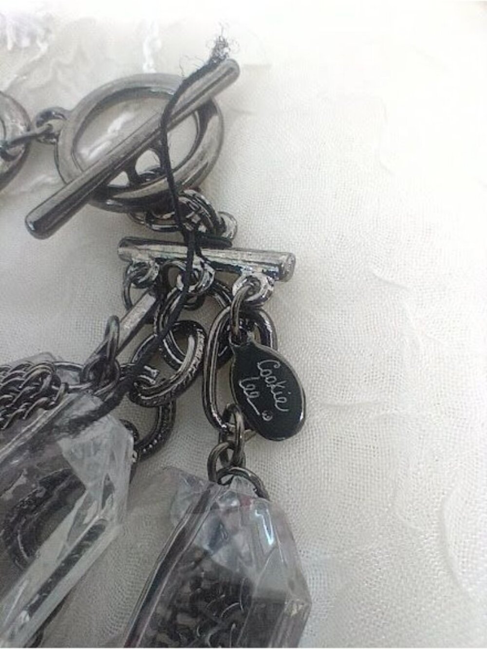 Cookie Lee Set Clear Acrylic Beads Necklace, Earrings, Bracelet & Ring ~Gunmetal - Picture 11 of 11